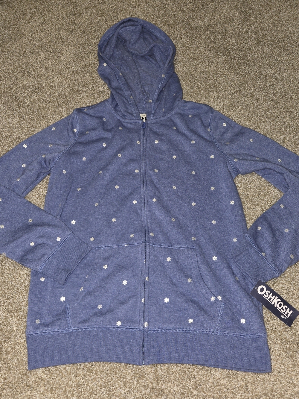 OshKosh B'gosh Heathered Blue Girls' Zip Hoodie with Floral Accent